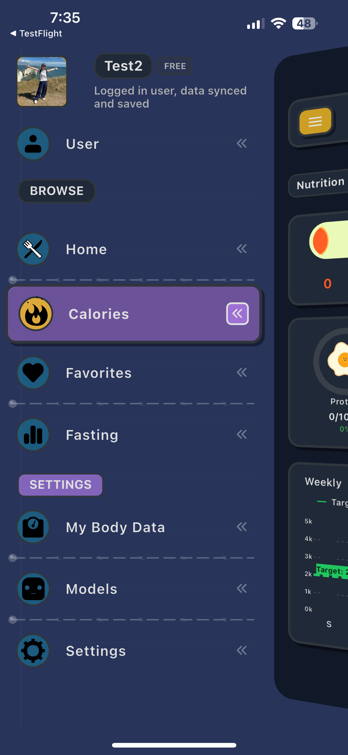 Kocal home screen with food cards
