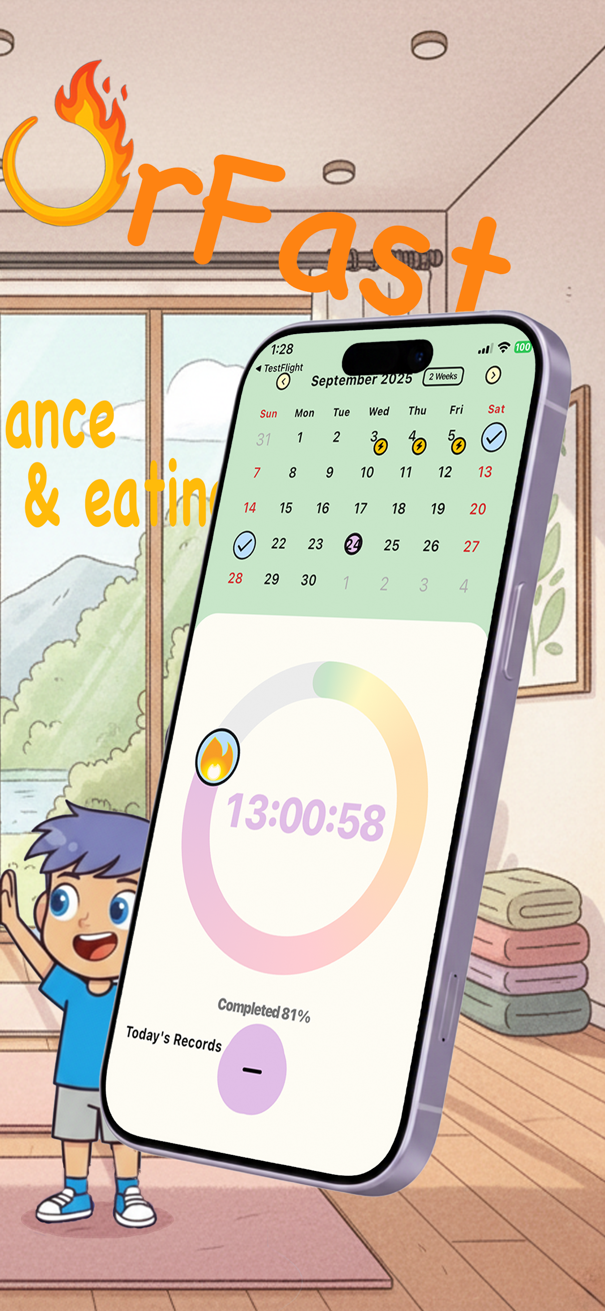 Kocal cartoon fasting and food notebook interface